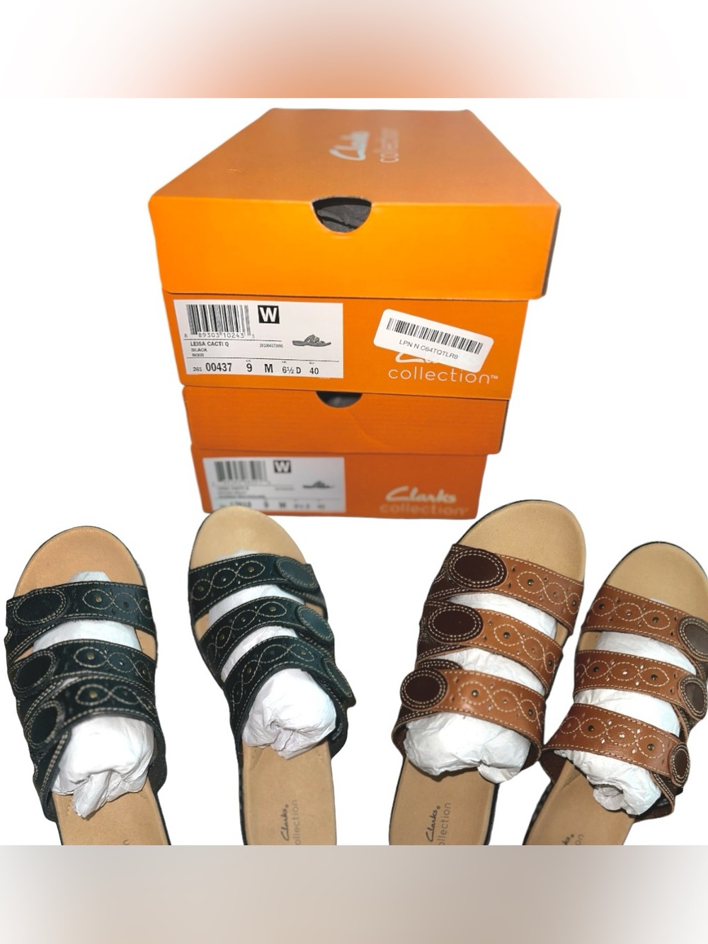 Clarks Women’s Bundle NWT Cacti Q Black Noir & Brown Leather Sandals 9